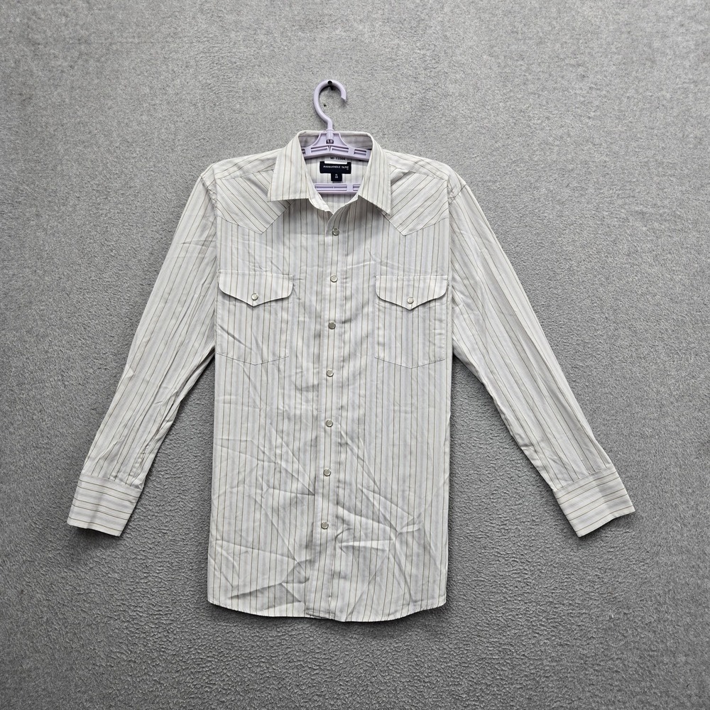 Panhandle Slim Men Button Up Shirt 15X33 White Striped Western Pearl Snap